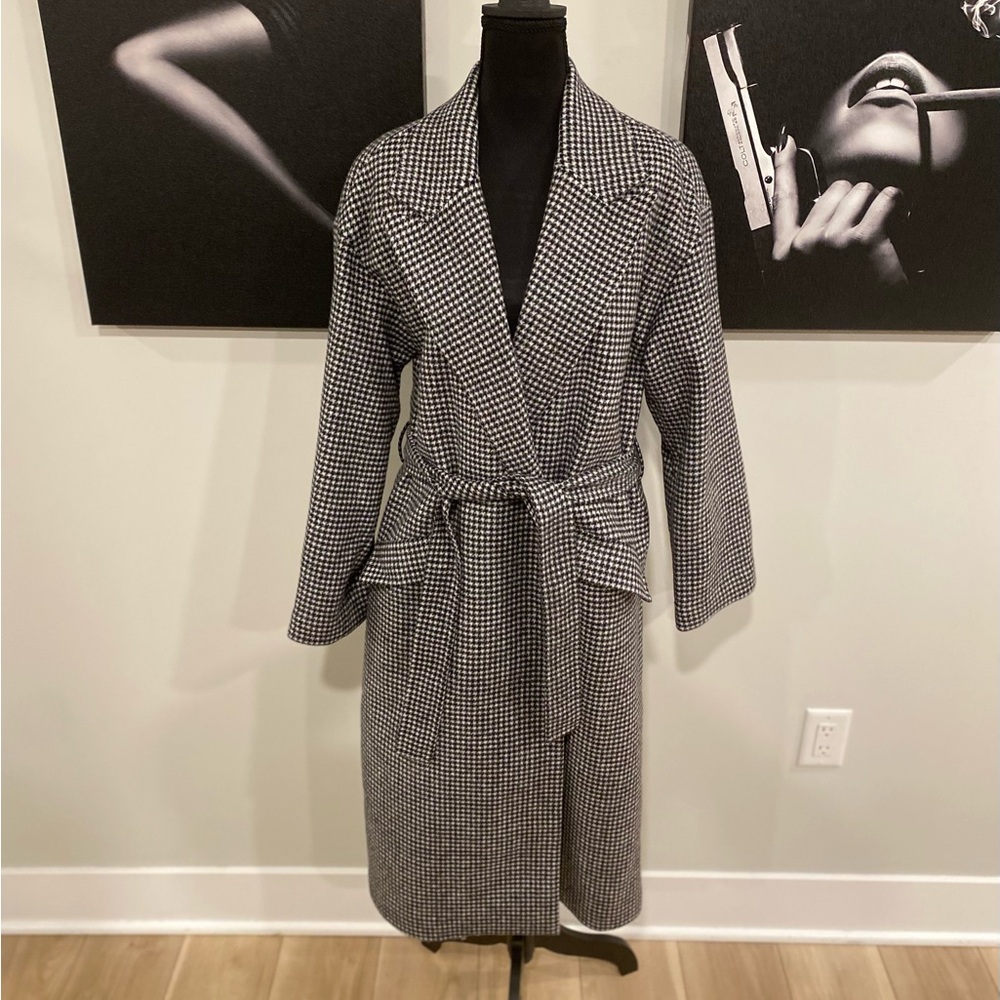 THEORY Wool Blend Robe Coat (Houndstooth)
